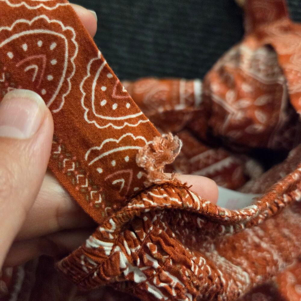 Y2k Boho Paisley Dress Slits XS Orange Cream - Picture 7 of 11